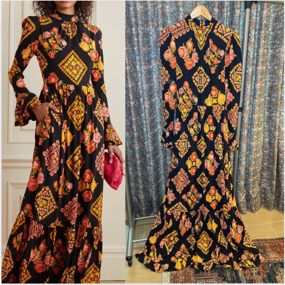 LA DOUBLEJ visconti maxi dress floral print crepe maxi long gown medium NWOT